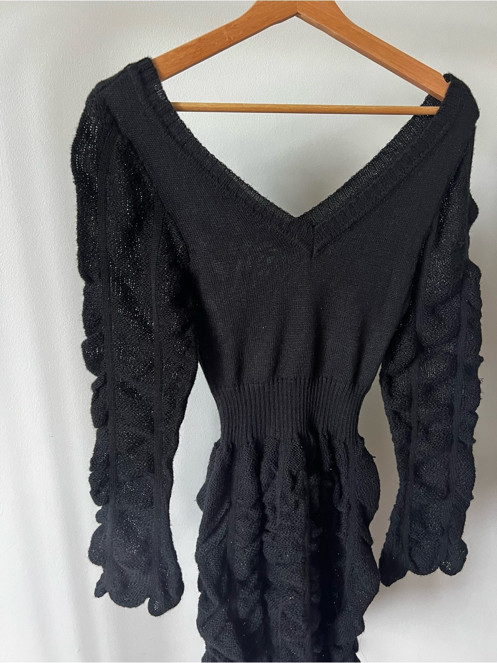 Black V-Neck Textured Knit Dress